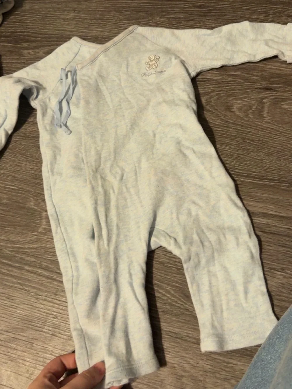 Ralph Lauren Light Blue Baby One-Piece with Teddy Motif